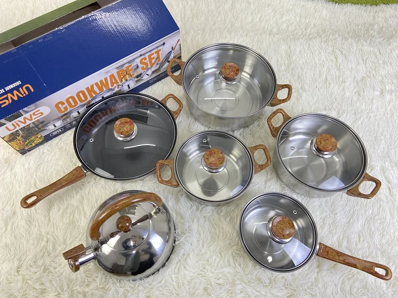 New Stock Arrival 12 Pcs Luxury Non Stick Stainless Steel Cookware Set Pots And Pans Cooking Pot Set