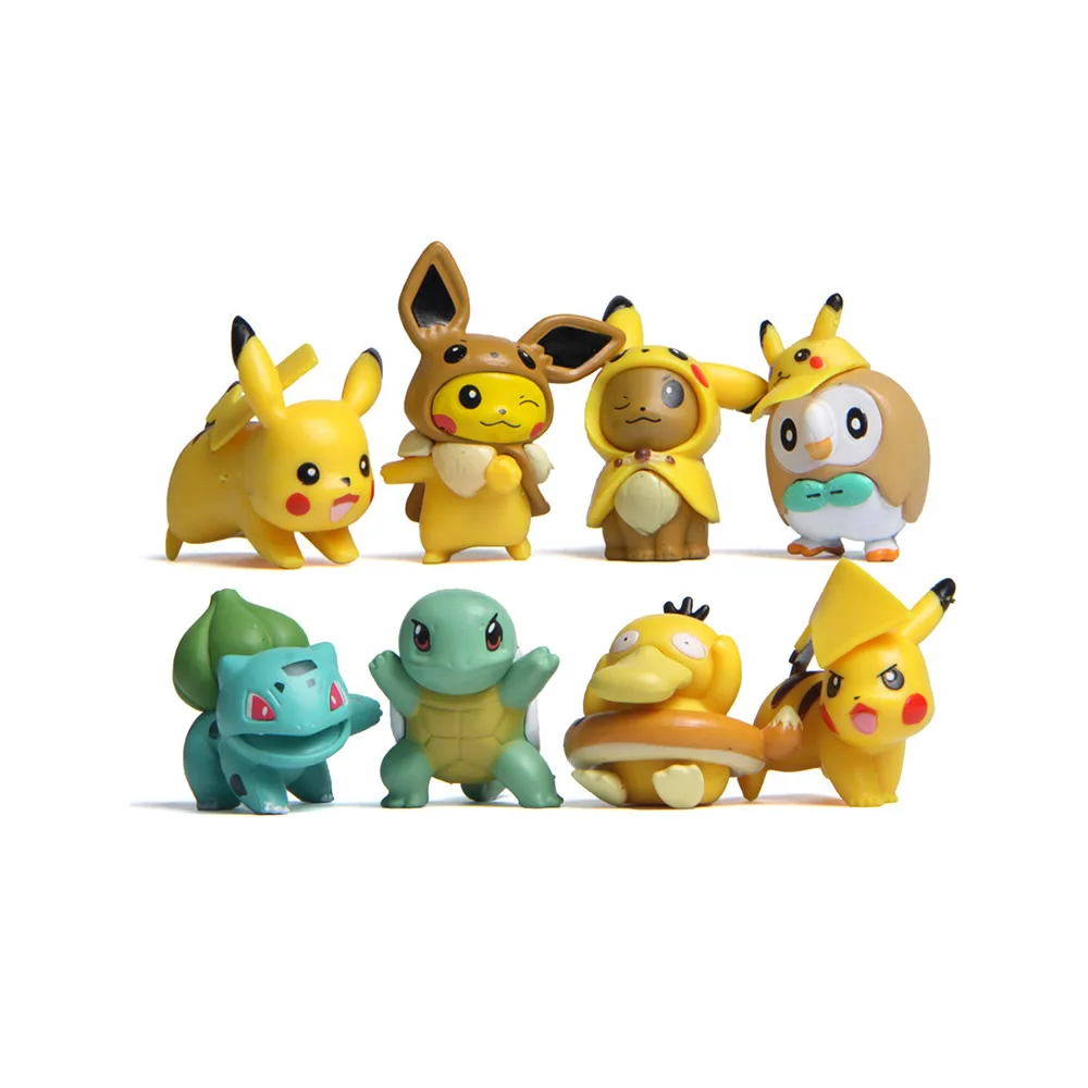 8Pcs Set 1.5Inch Poke-mon Action Figures Pika-chu Bulbasaur Squirtle Psyduck Cake Toppers Mini PVC Figurines Toys