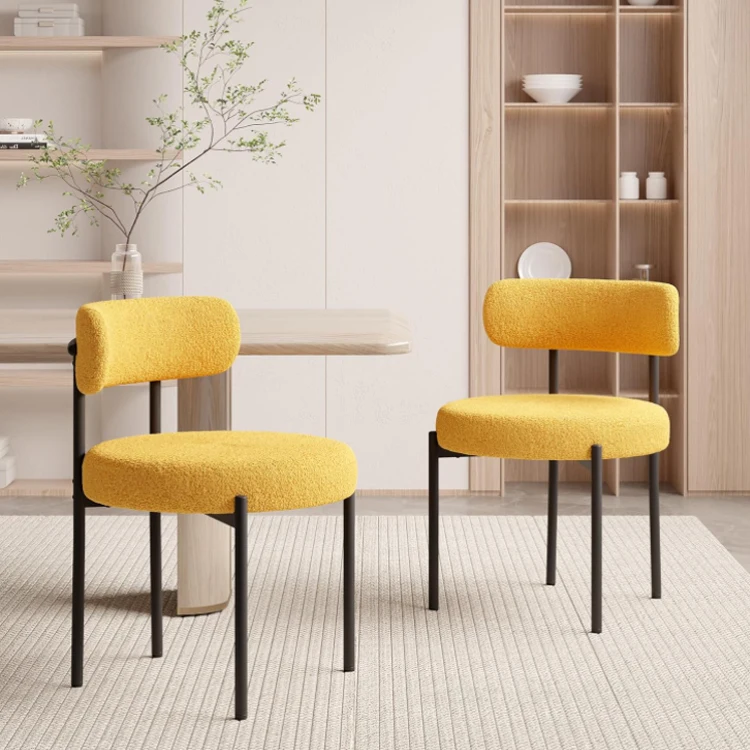 Contemporary Open Back Chair Upholstered Boucle Dining Room Chairs With Curved Backrest  For Home