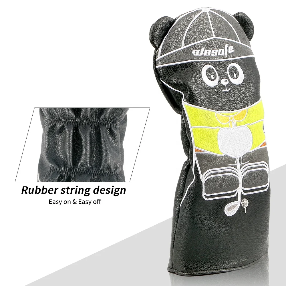 Custom New Design Cute panda golf headcover set  PU Leather golf Driver Fairway Hybrid