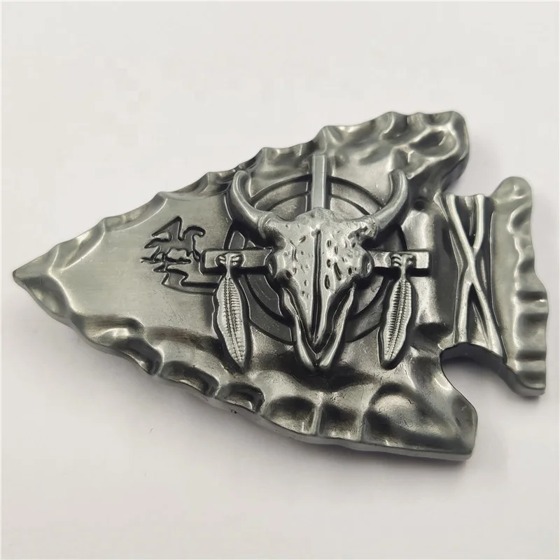 Западный ковбойский индийский наконечник стрелы бык голова череп лист ременная пряжка для мужчин синяя эмаль