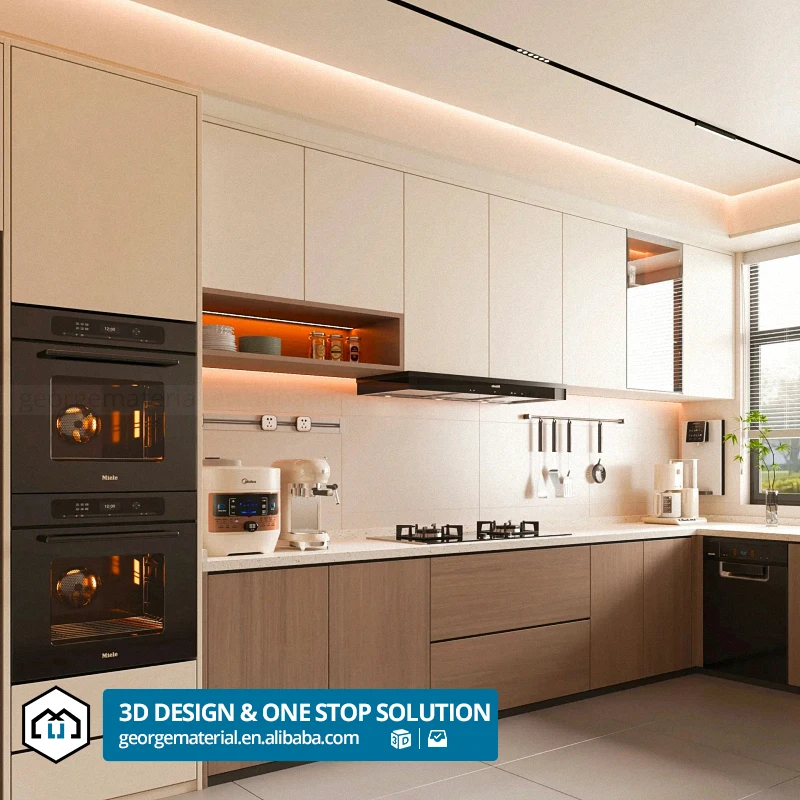 2024 smart Contemporary Classic Design Home Furniture Custom Dark Walnut Built In Brown Kitchen Cabinets With Countertops Set