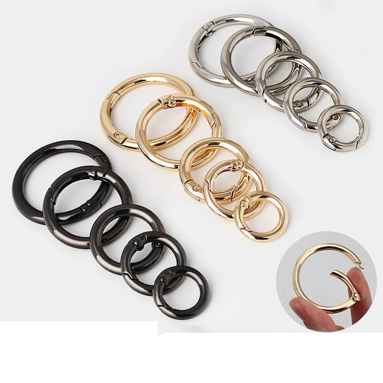 Wholesale Spring Snap Hooks Handbag bag Metal Accessories Circle Round Carabiner Belt Buckle Zinc Alloy Rings Custom Logo O ring