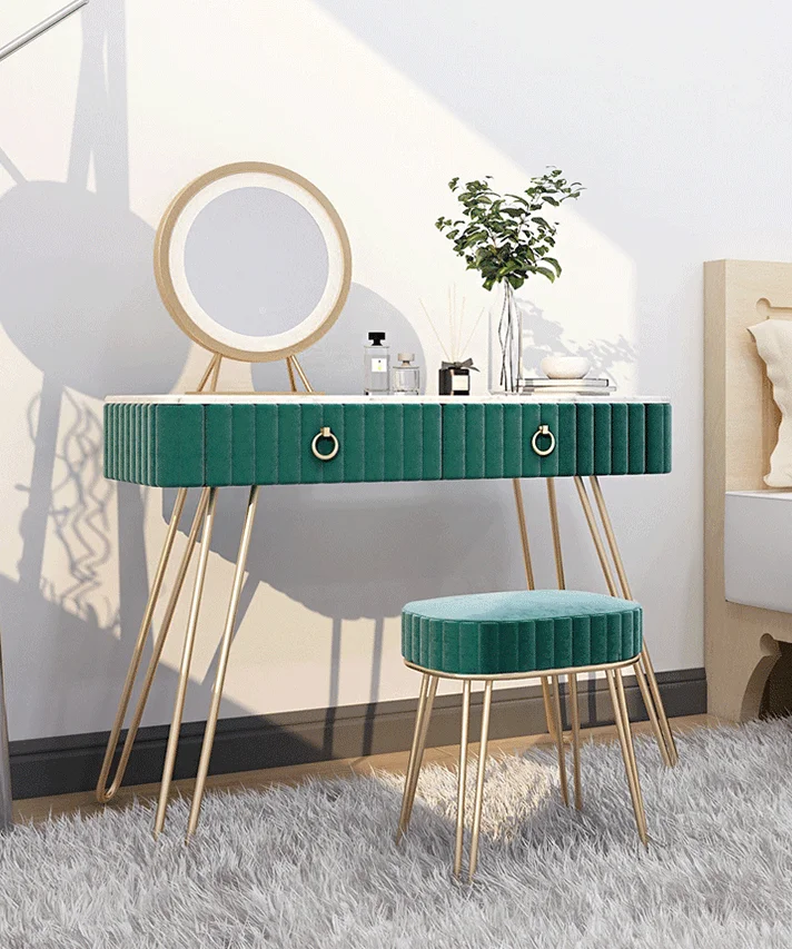 Nordic Iron Art Dressing Table Small Apartment Home Bedroom Dressing Table Ins Girl Marble Face Dressing Table