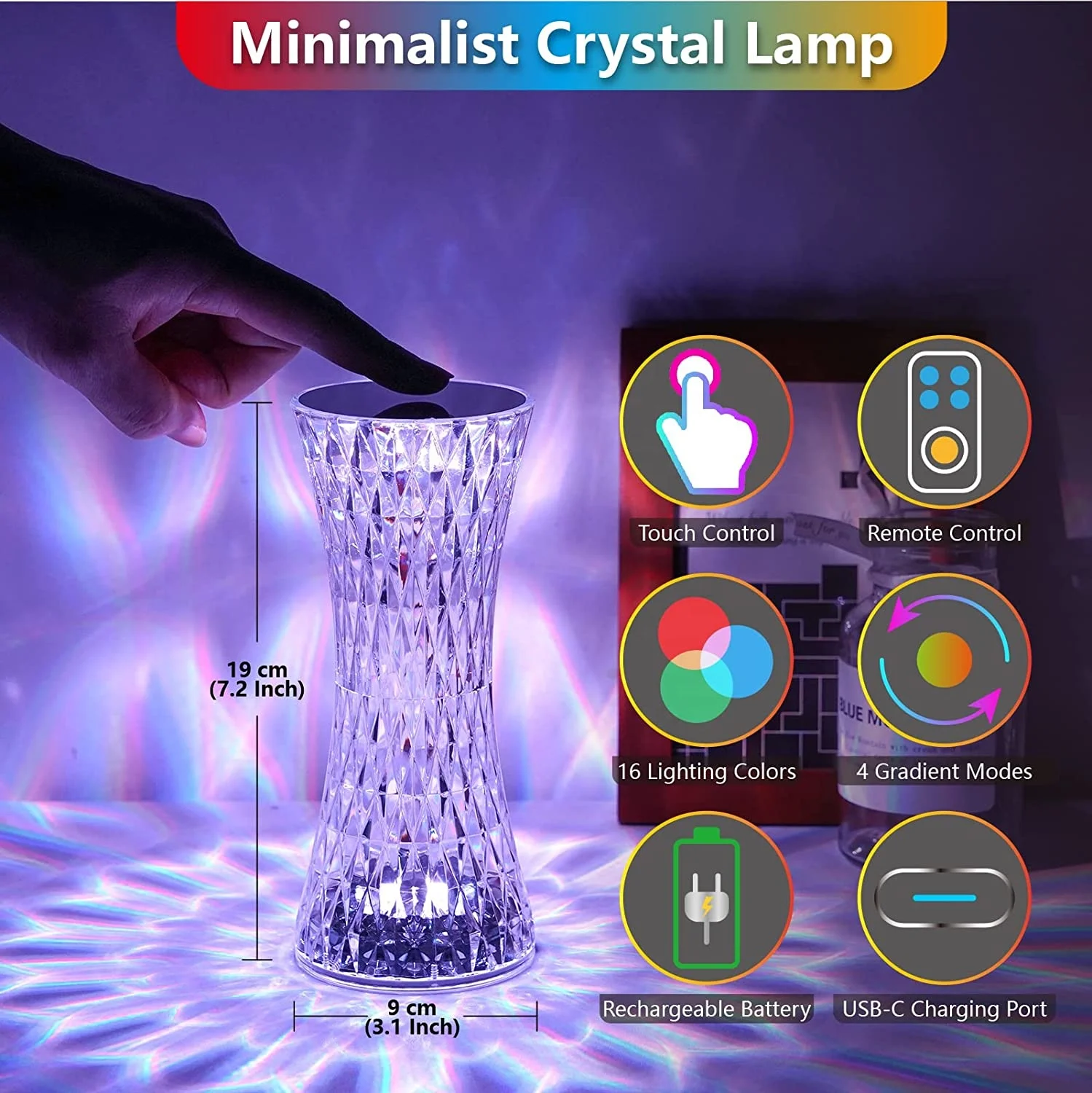 16 Colors Modern Simple Crystal Small Waist Rose Light Party Atmosphere Light Touch table lamp