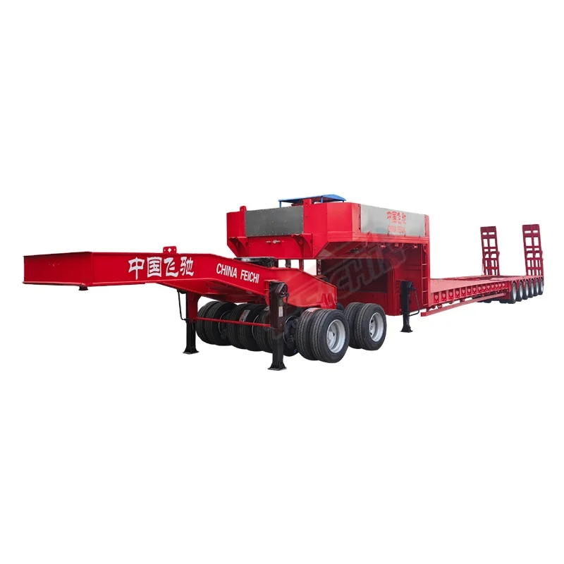 2 line 4 axle 18M Can draw 5 meters lowbed semi truck trailer transport semi-trailer carrying crane excavator with dolloy