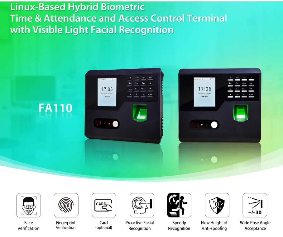Biometric Facial Recognition Employee Time Clock in and out Fingerprint Time Attendance machine (FA110)