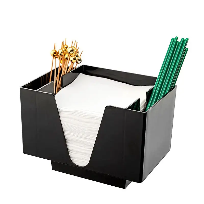 Promotional Drink 3 compartments Plastic Restaurant Straws Napkins Holder Bar Serving Caddy Bar Organizer