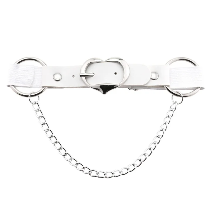 Girls Gothic Punk Peach Heart Chain Leather Thigh Ring Personality Temperament  Adjustable Elastic Leg Garter Belt