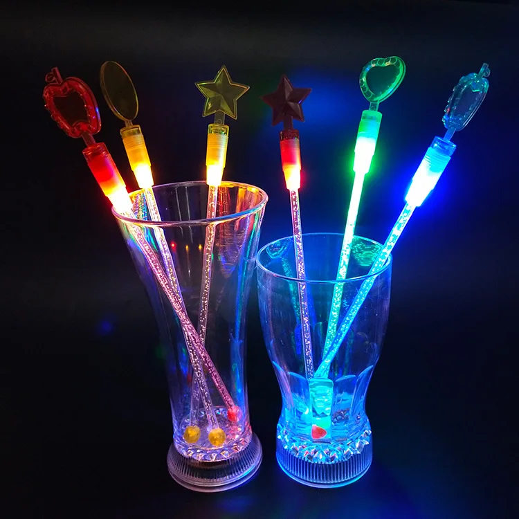 Plastic LED Flashing Stirrer Swizzle Sticks Led Colorful Plastic Drink Stirrers LED Flashing Wine Stirrer