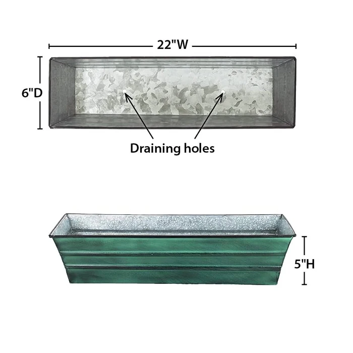 Galvanized zinc rectangle box planter flower pots deep tray bucket plant stand