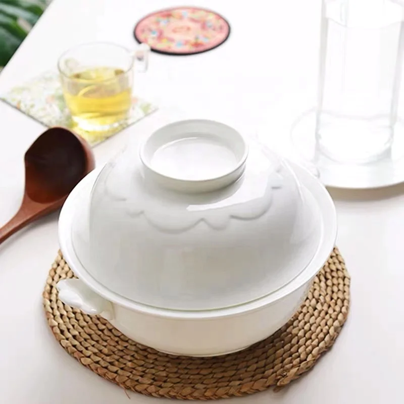 Wholesale ceramic soup tureen White porcelain tureen Custom bone china hotel serving tureen with lid