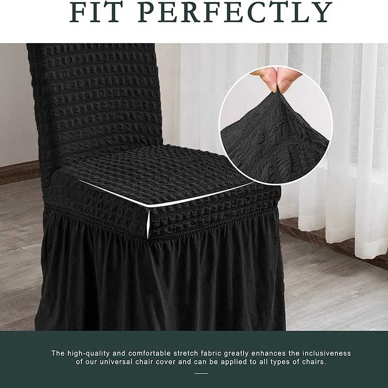 Stretchy Universal Easy Fitted Dining Chair Cover Slipcovers with Skirt Removable Washable Furniture Covers for Kids Pets Home