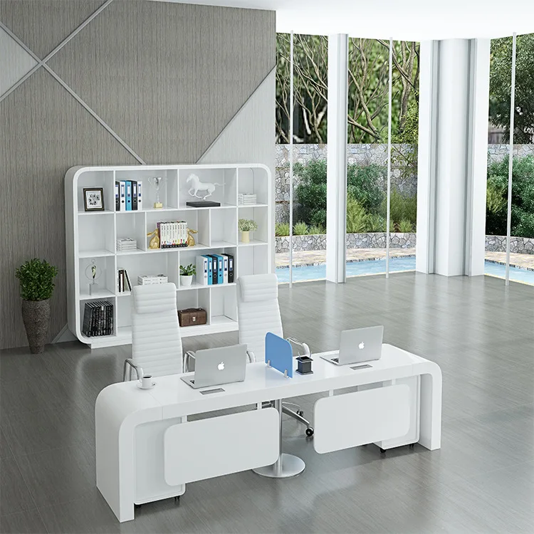 Fashion Office Furniture White Piano Paint Staff Desk Combination Work Desk