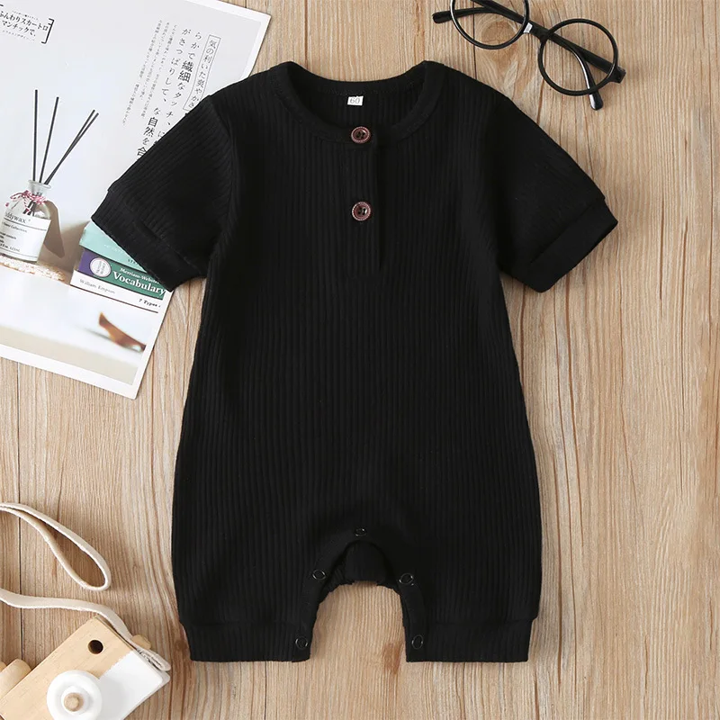 
Manufacture direct sale kids romper clothes summer short sleeve cotton jumpsuit pure color baby romper 