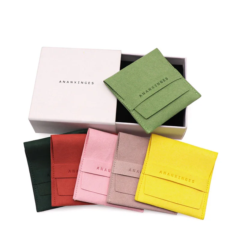 bolsas para joya Custom Jewellery Bag Jewelry Packaging Bags Velvet Small Envelope Flap Microfiber Jewelry Pouch with Logo