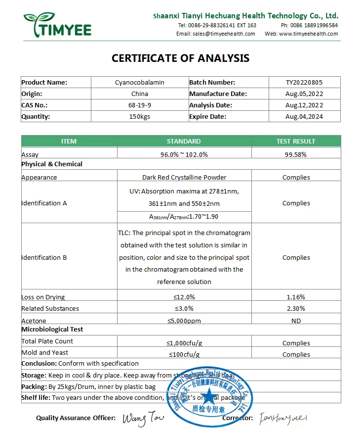 Pure Cyanocobalamine CAS 68-19-9 99% Cyanocobalamin Vitamin b12 Powder