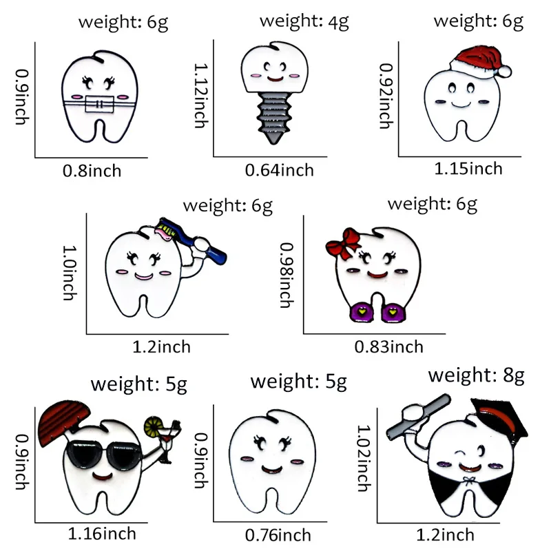 Creative New Tooth Bracelet Cute Small Brush Wear Christmas Hat Badge Personalized Soft Enamel Lapel Teeth Pin