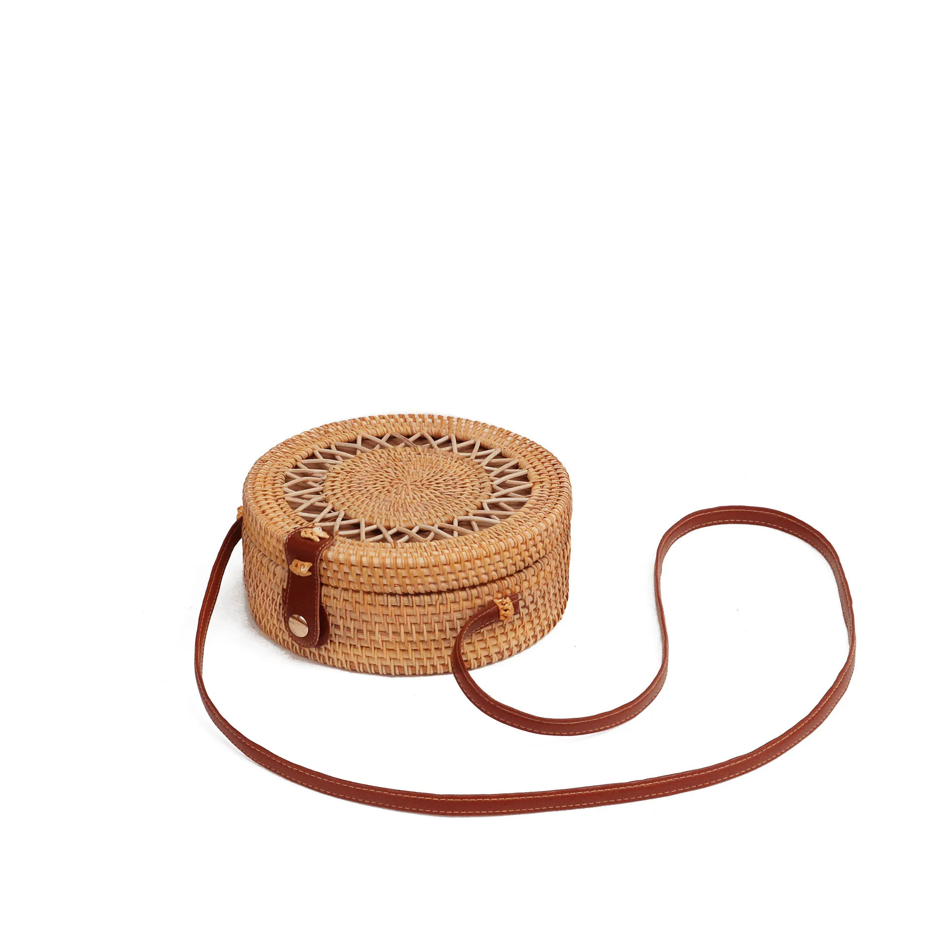 Handicraft Vietnam Rattan Straw Bag Bali Woven Rattan Shoulder Beach Bag Natural