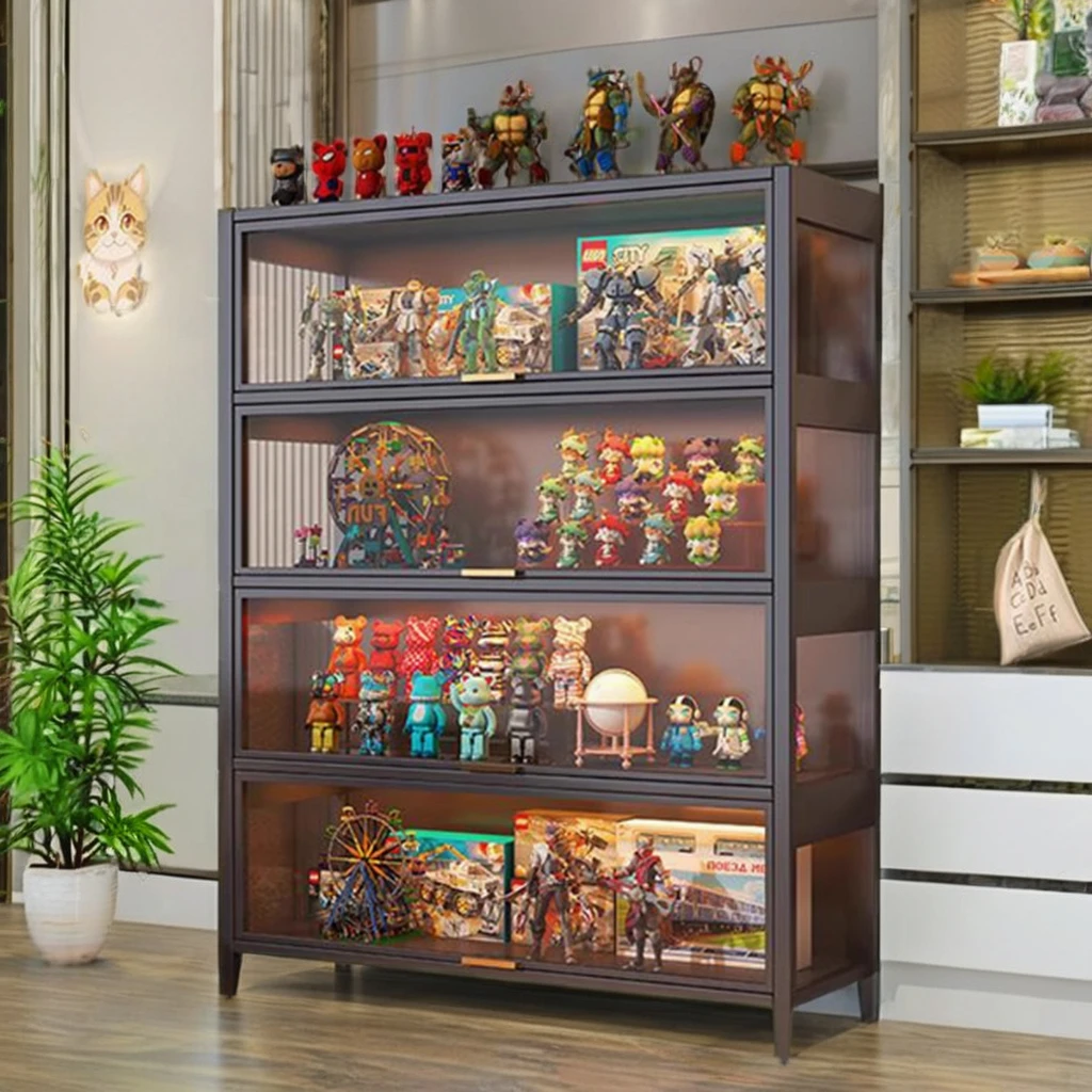 Modern Style Metal Dustproof Cabinet Toy Model and Curio Display Case with Storage Shelves Dining Acrylic Display Cabinet