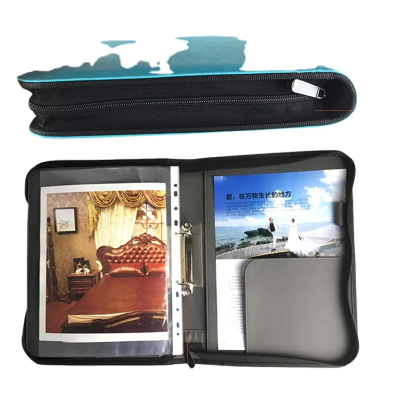 custom print men organizer hardcover portfolio leather file folder bag