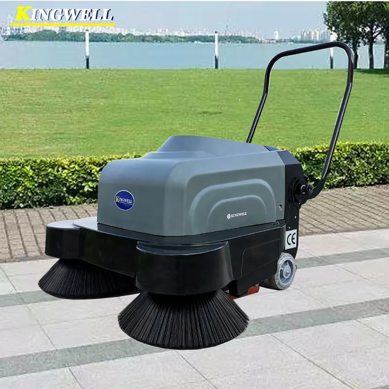 KW1000 New Type Mini Electric Hand Push walk behind floor sweeper double brush Road Street Sweeper for Warehouse