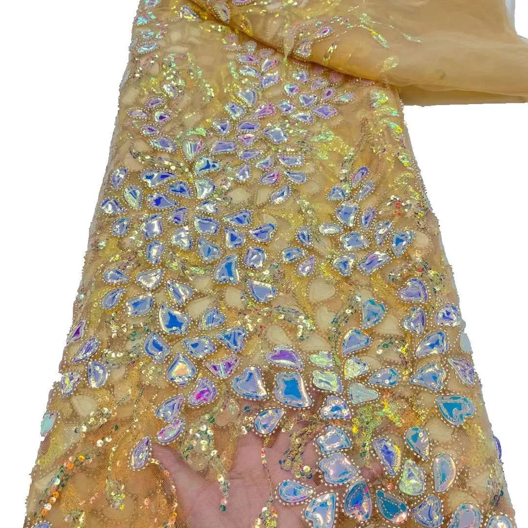 Supoo Symphony met allic bead embroidery fabric Laser sequin embroidery fabric European and American style fabric