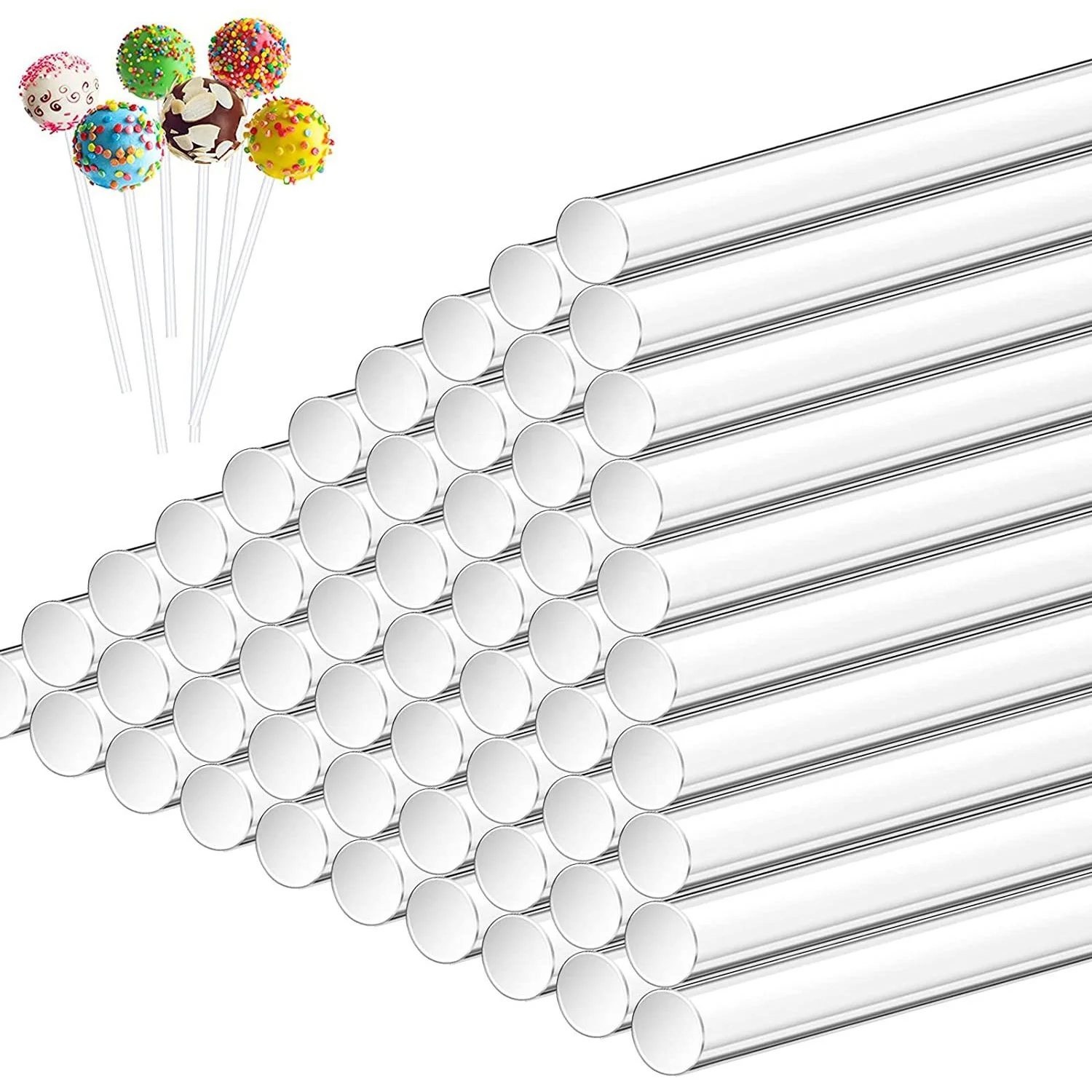 100 pcs Round Transparent Reusable Candies Chocolates Rods Acrylic Lollipop Sticks