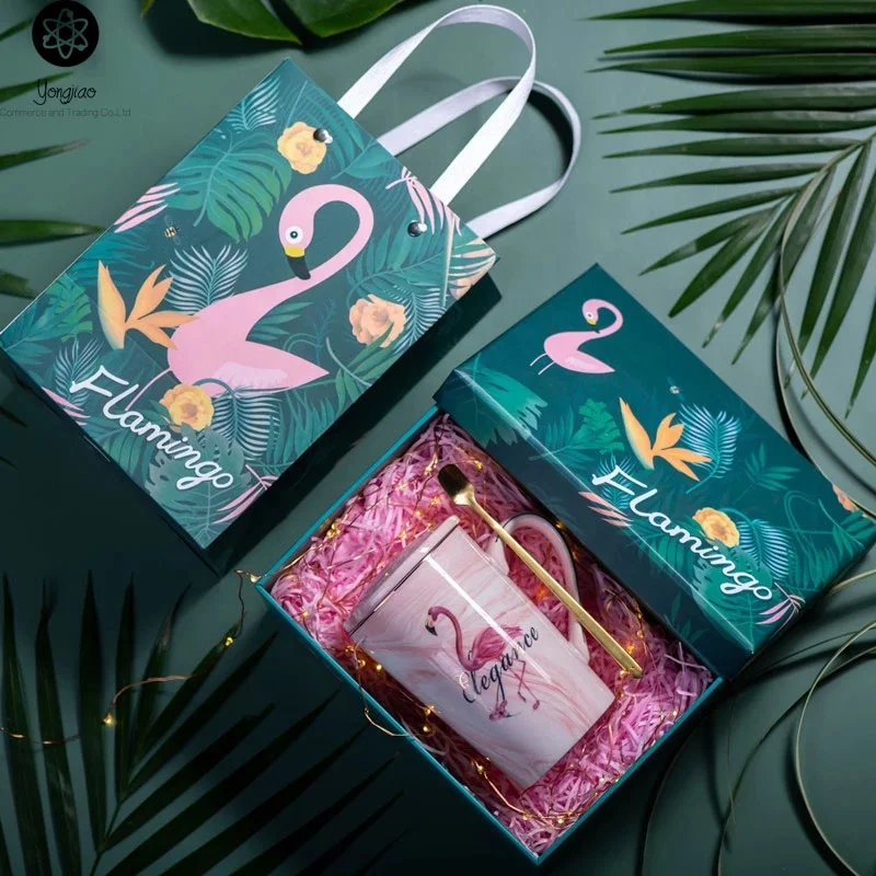 Lovely Cute 3D Flamingo Ceramic Coffee Mug Milk Tea Cup with Funny Lid and Stainless Steel Spoon Novelty Gift