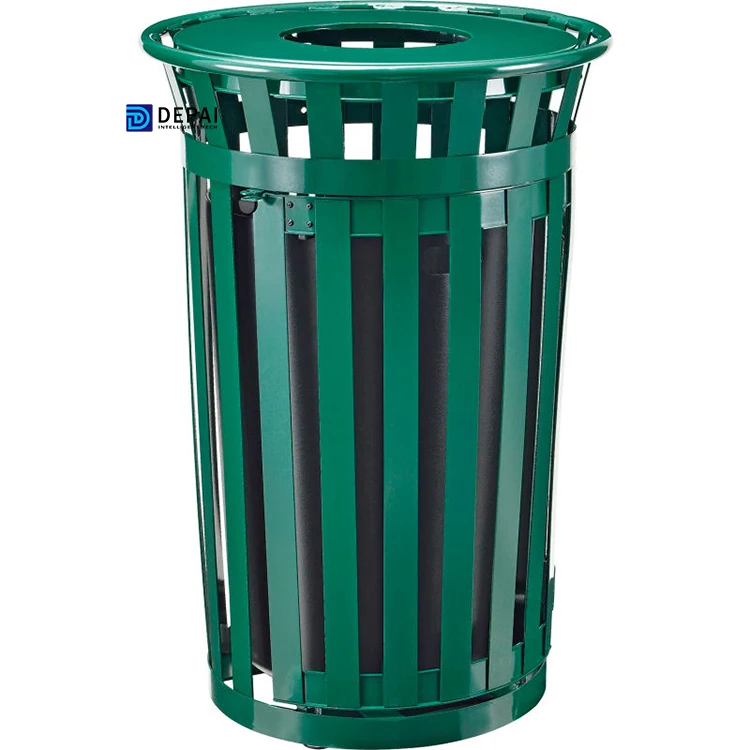 Public place garbage bin standing metal round recycling trash cans for American park