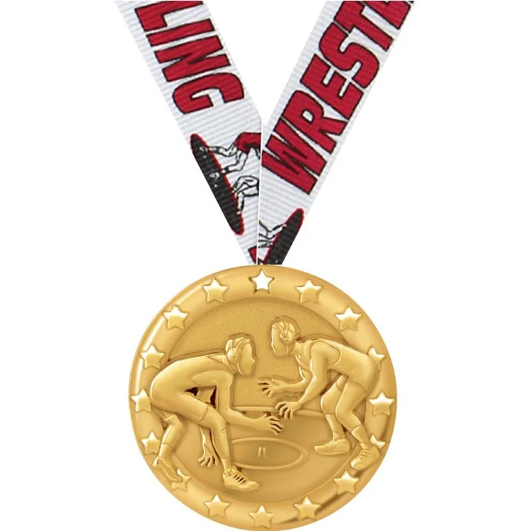 Bulk custom logo Sliver zinc alloy die casting award metal universal metal wrestling medals