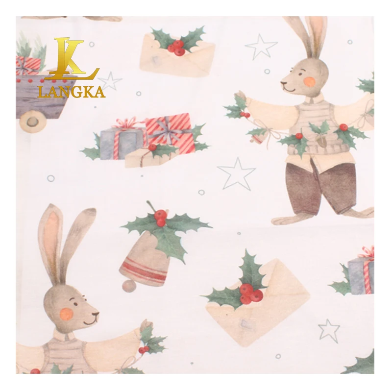 Langka factory custom digital printed 100 percent recycled polyester fabric for garment