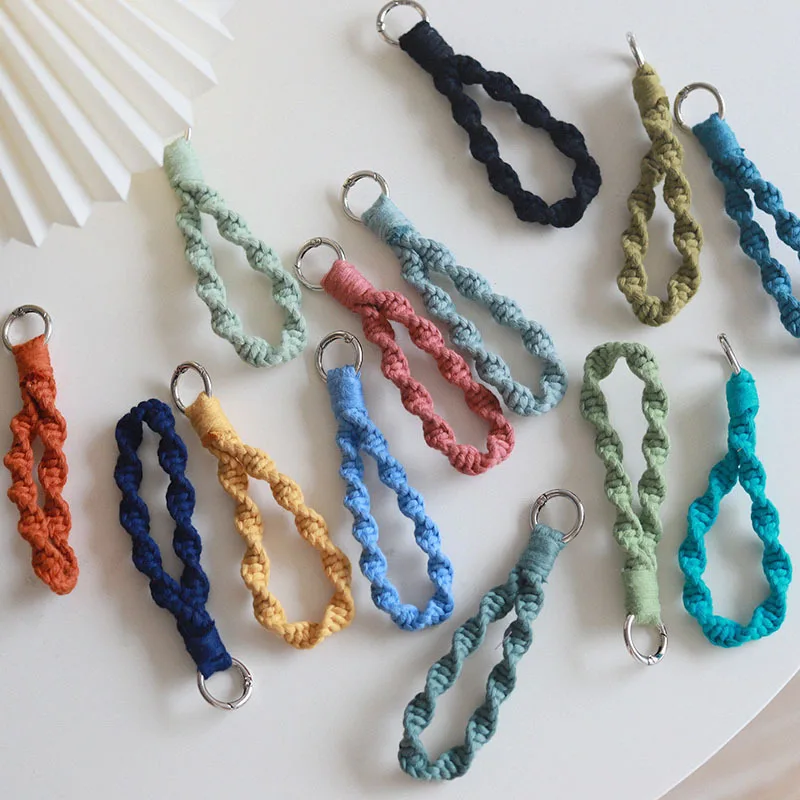 Macrame kit ins Nordic style hand-woven key chain pendant color cotton rope spiral retro bag pendant key ring buckle