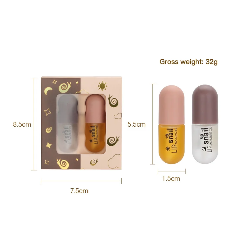 private label tinted lip oil custom packaging logo snail serum 2 in 1 thin lips essential care set glitter honey balm gloss oil