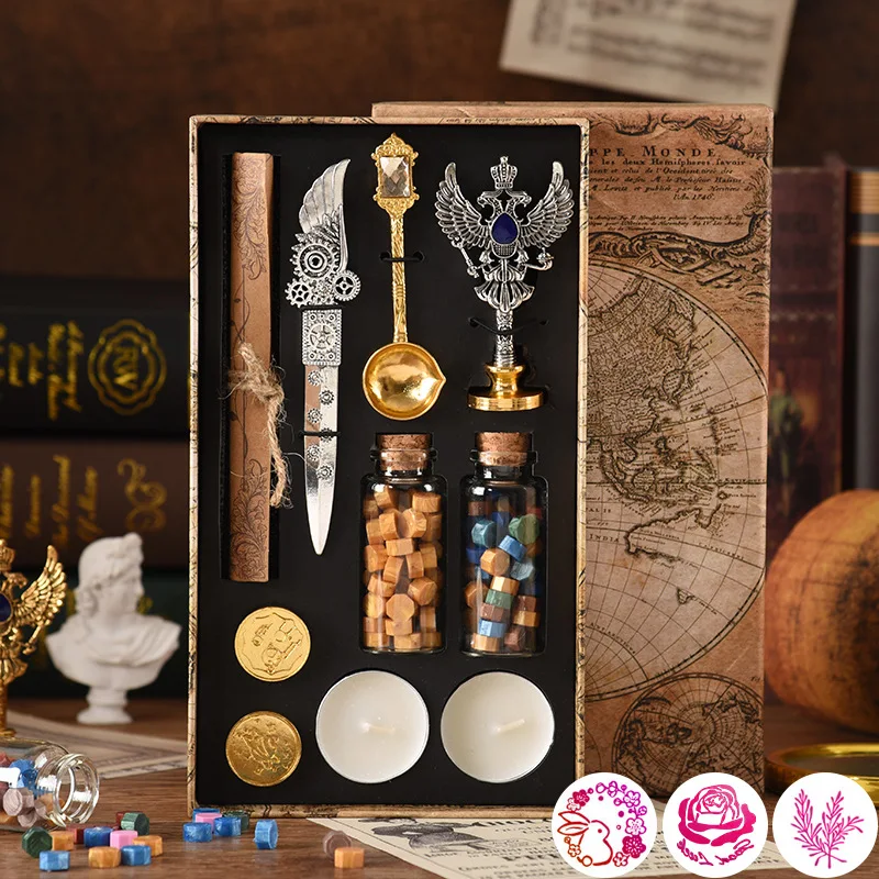 Retro Wax Seal Set Stamp Replace Copper Head Wedding Packaging Gifts Set