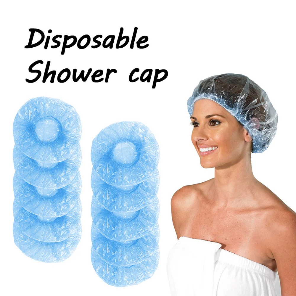 100 pcs High Quality non- woven Waterproof Plastic Disposable Clear Hair Shower Cap for Women Hair Salon Hotel Travel