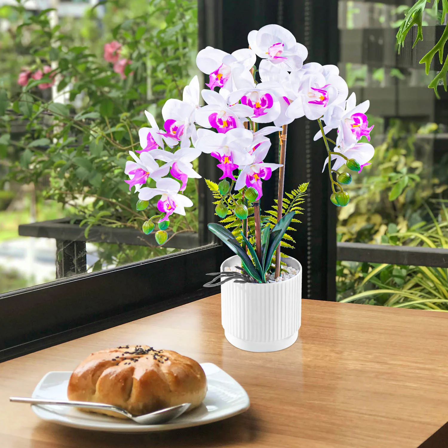 Wholesale Orchids Natural-like Artificial Flowers Plants White Real Touch  Room Decoration Decor With Pot