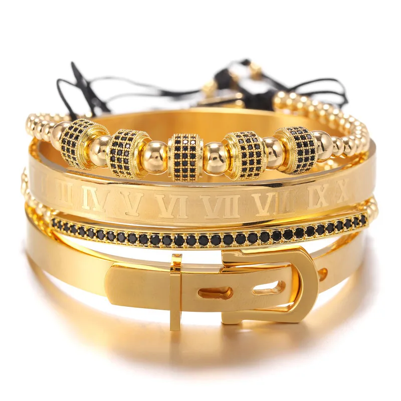 European And American Hot Selling Copper Inlaid Zirconium Ladies Bracelet Set Crown Diamond Ball Bead Beaded Gold Bracelet Set