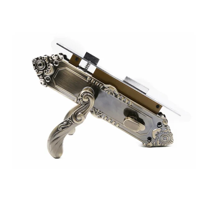 Hot Sale High Quality Aluminum Iron Industrial Lever Door Handle Golden Electroplating Finish Lever Handle With Cylinder Hole