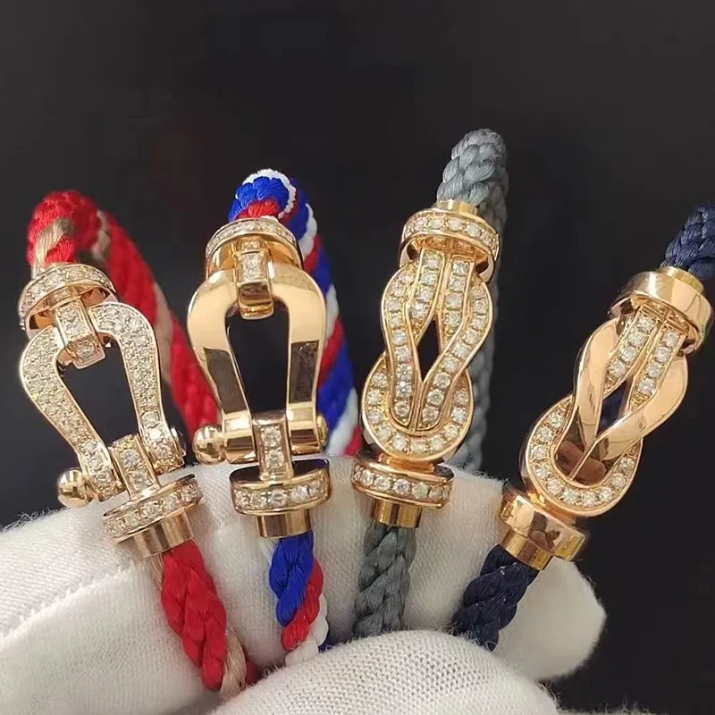 Horseshoe buckle red rope Fred wire rope bracelet men and women rose gold this year couple diamond-studded DIY hand rope