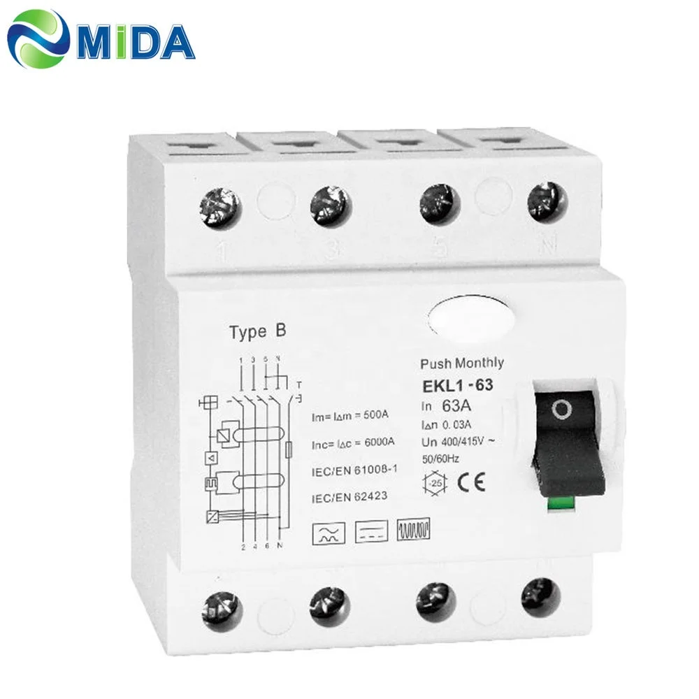 RCD Тип B 4P 63 Amp RCCB 10KA