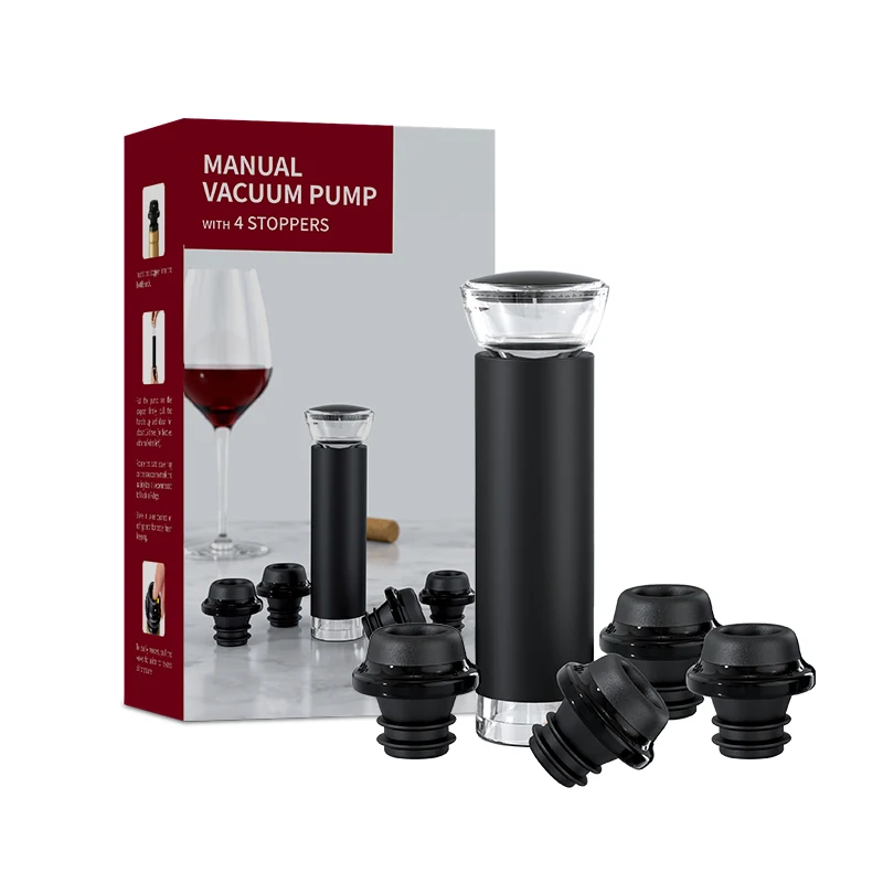 2022 Hot selling Christmas gift set wine vacuum pump with 4 Stoppers Food Grade silicone wine bottle stopper with date code