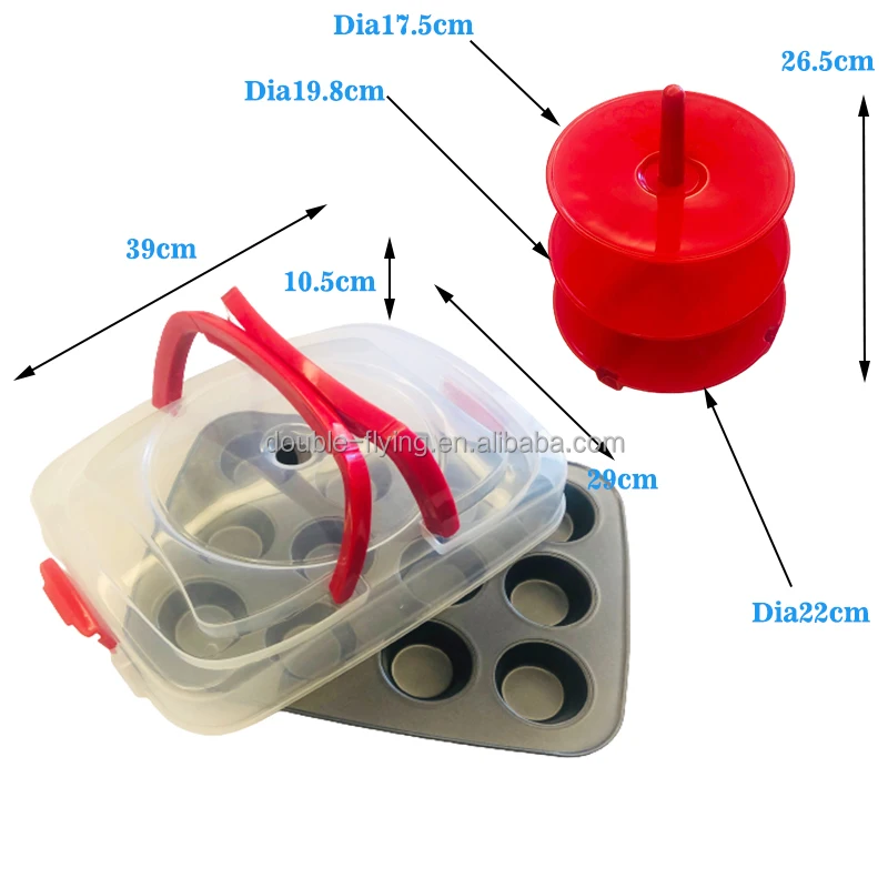 12 Cupcake Muffin Pan with Container Carrier With 3 Tiers Cupcake holder Stand for Display Dessert Decorating Tools