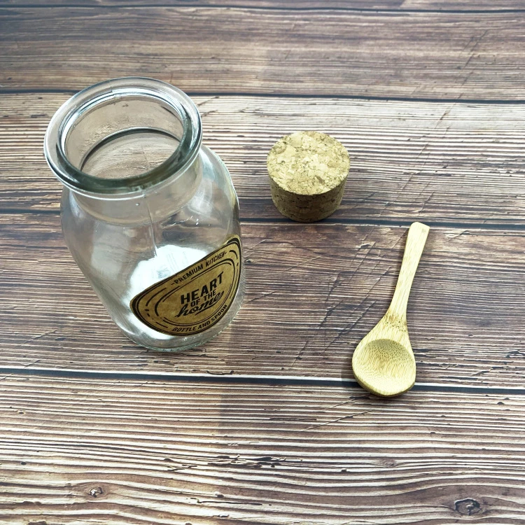 China Manufacturer Supply Round Glass Honey Bottle/jar Storage Jam Sauce Canned Pickle Glass Jar With Cork Lids And Spoon