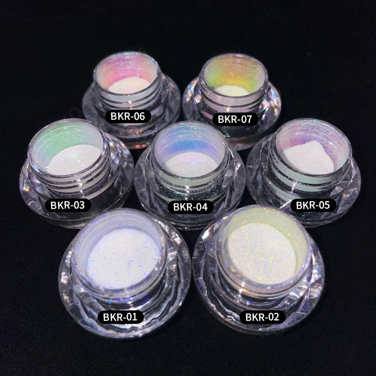 2024 New Aurora Chrome Powder Nail Chameleon Pigment White Pearl Chrome Powder Nails Super Fine 7 Colors For Nails
