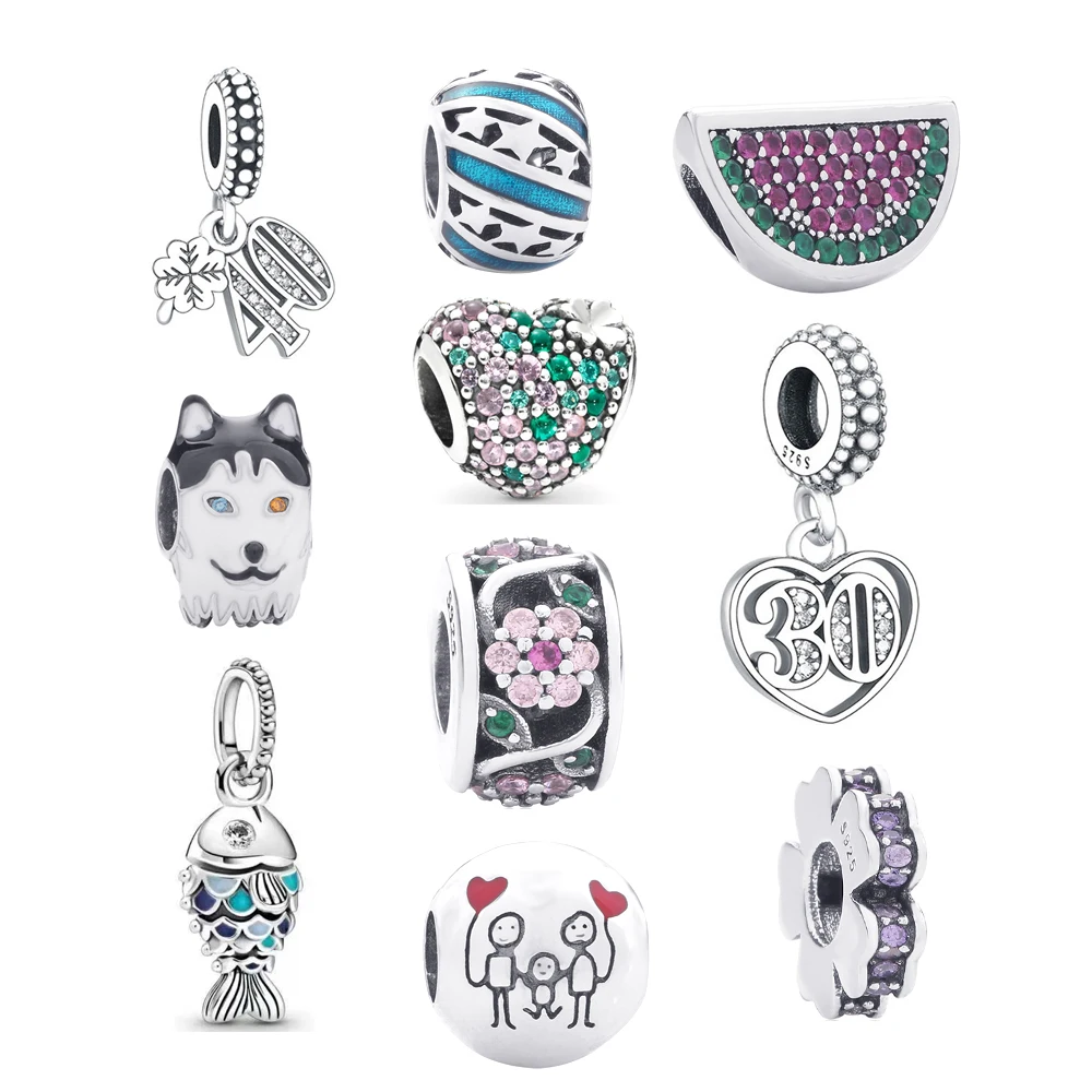 925 Sterling Silver Heart Paw Clear watermelon Sparkling Crown Pumpkin Charm Bead Fit Original Pan charms DIY Bracelet for women