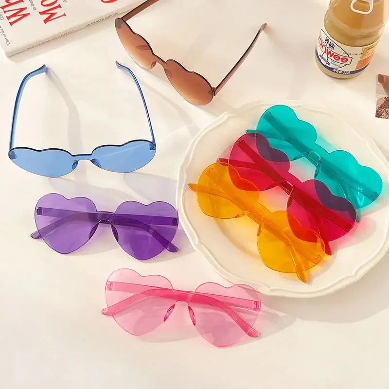 Wholesale Love Heart Sunglasses Candy Color Frameless Pc rimless  Glasses display