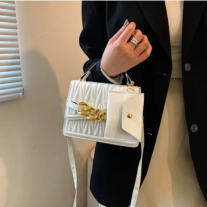 Wholesale Custom Fashion 2 In 1 Chain Female Mini Purse and Tote Bag Black Lady Handbag Women Bag Sets