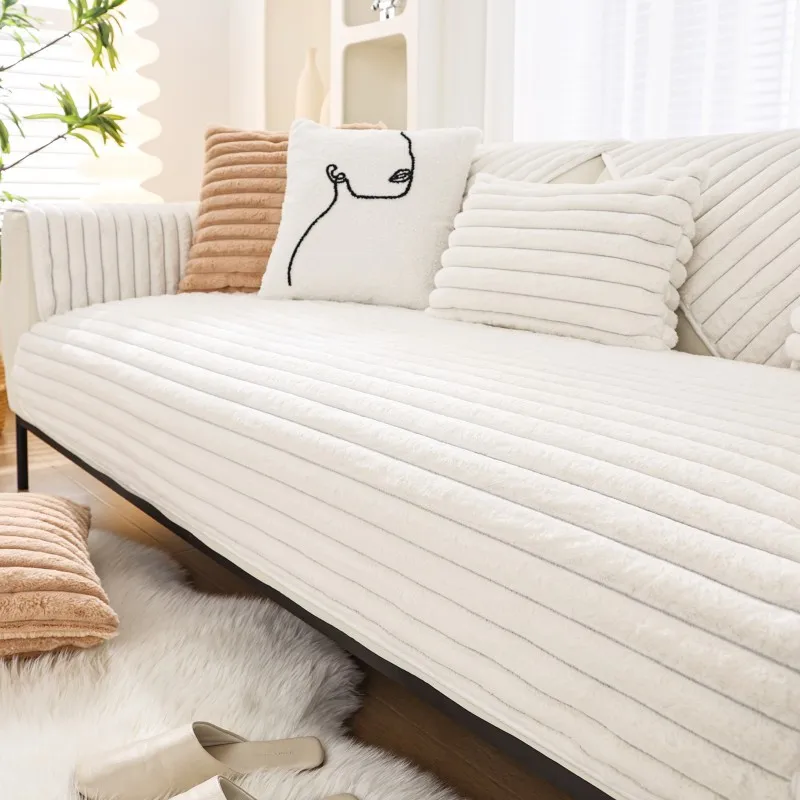 French Luxury Rabbit Plush Sofa Towel Thickened Warm Cream Wind Non-Slip Leather Winter Home Textile