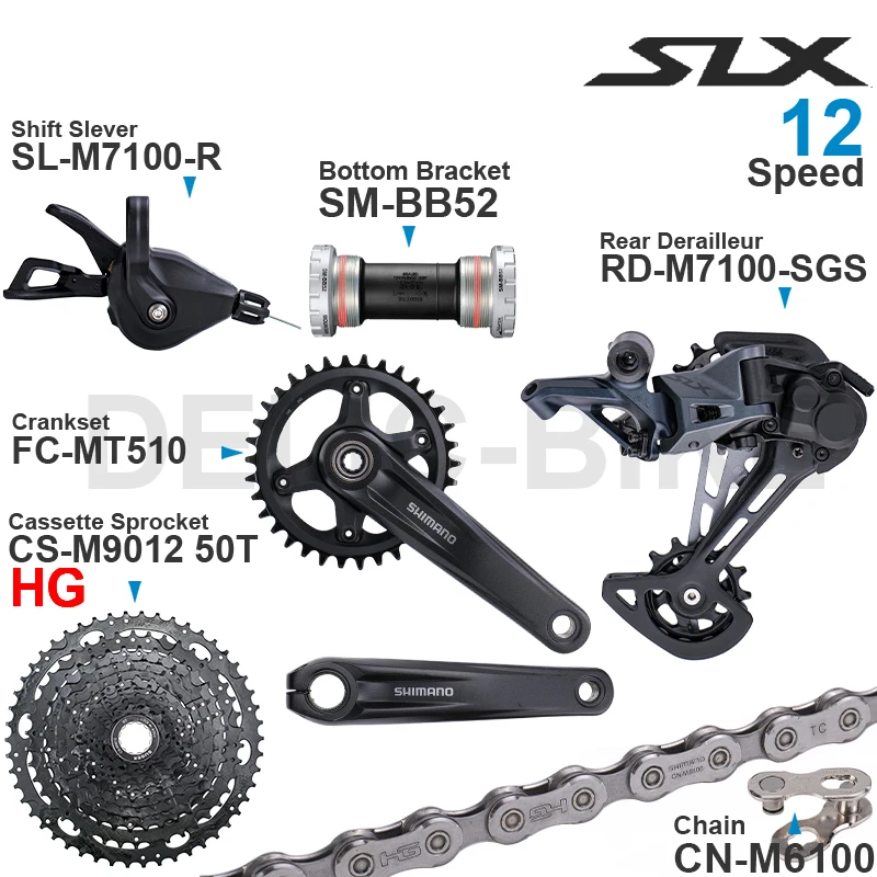 SHIMANO SLX M7100 1x12 Speed Groupset with Shifter Rear Derailleur CRANKSET CN-M6100 Chain and SUGEK Cassette Sprocket 50T/52T